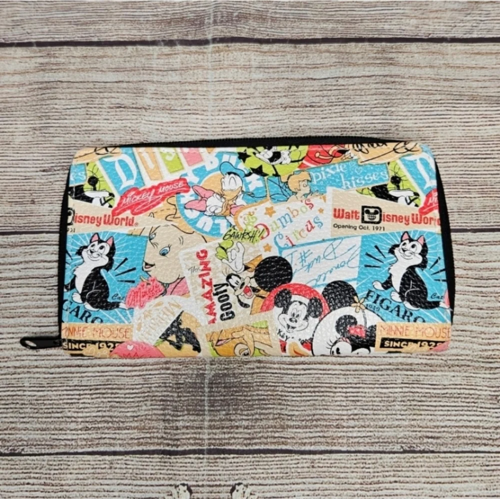 Disney Parks retro characters clutch zip around wallet